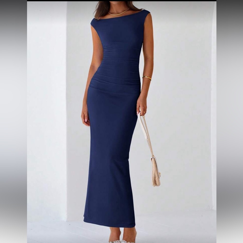 Elegant Navy Blue Bodycon Maxi Dress